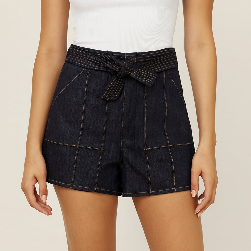 NEW Cinq A Sept High Waist Belted Denim Jean Shorts Size 8